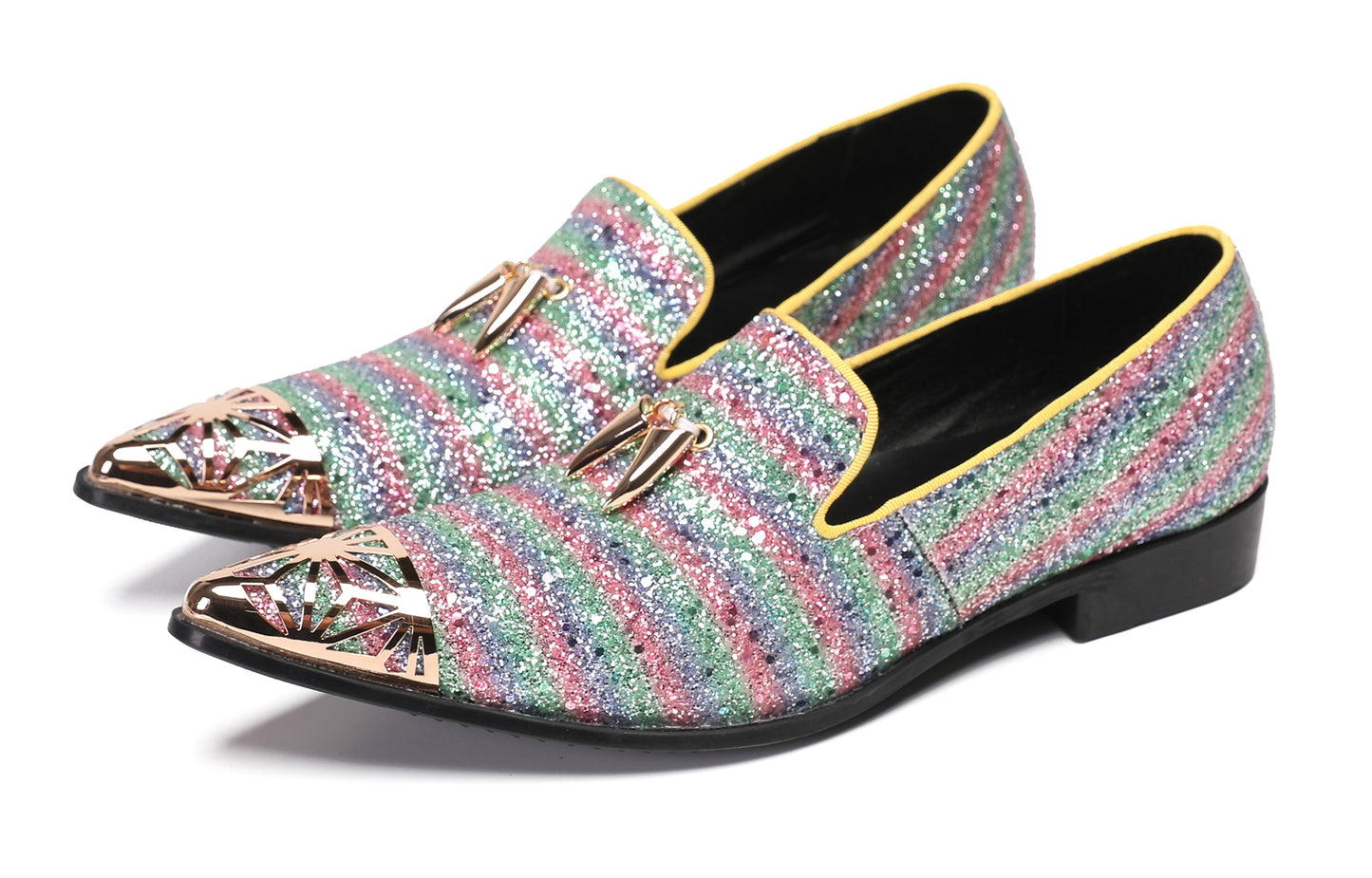 Mens Party Slip On Metal-Tip Toe Prom Glitter Western Loafers