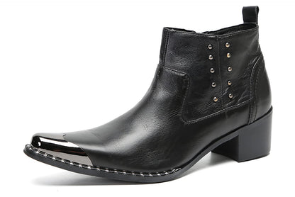 Mens Genuine Leather Beaded Zipper Metal Square Toe Ankle Western Boots