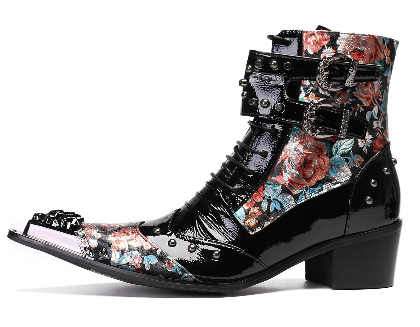 Mens Metal Tip Toe Beaded Hight Top Cowboy Western Boots
