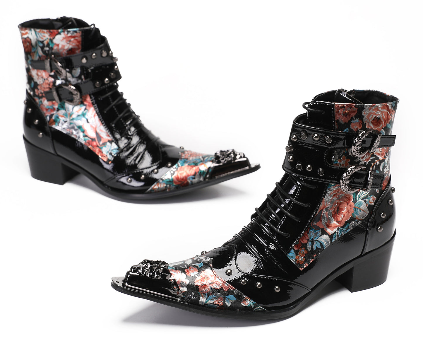 Mens Metal Tip Toe Beaded Hight Top Cowboy Western Boots