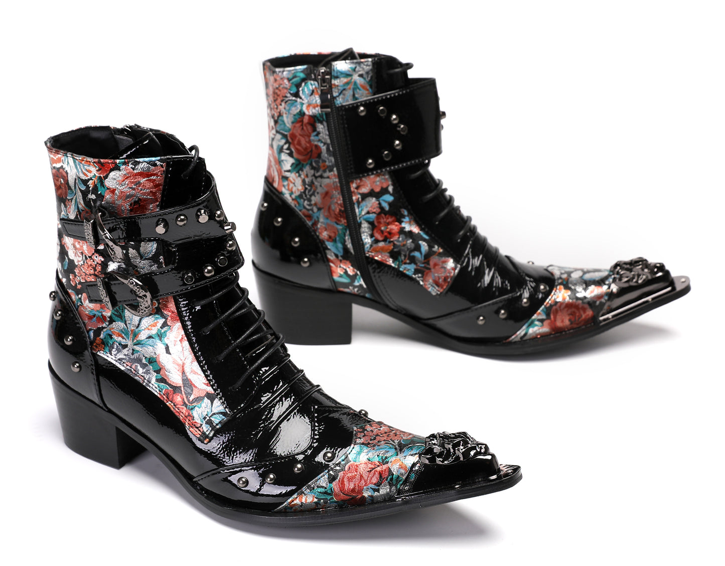 Mens Metal Tip Toe Beaded Hight Top Cowboy Western Boots