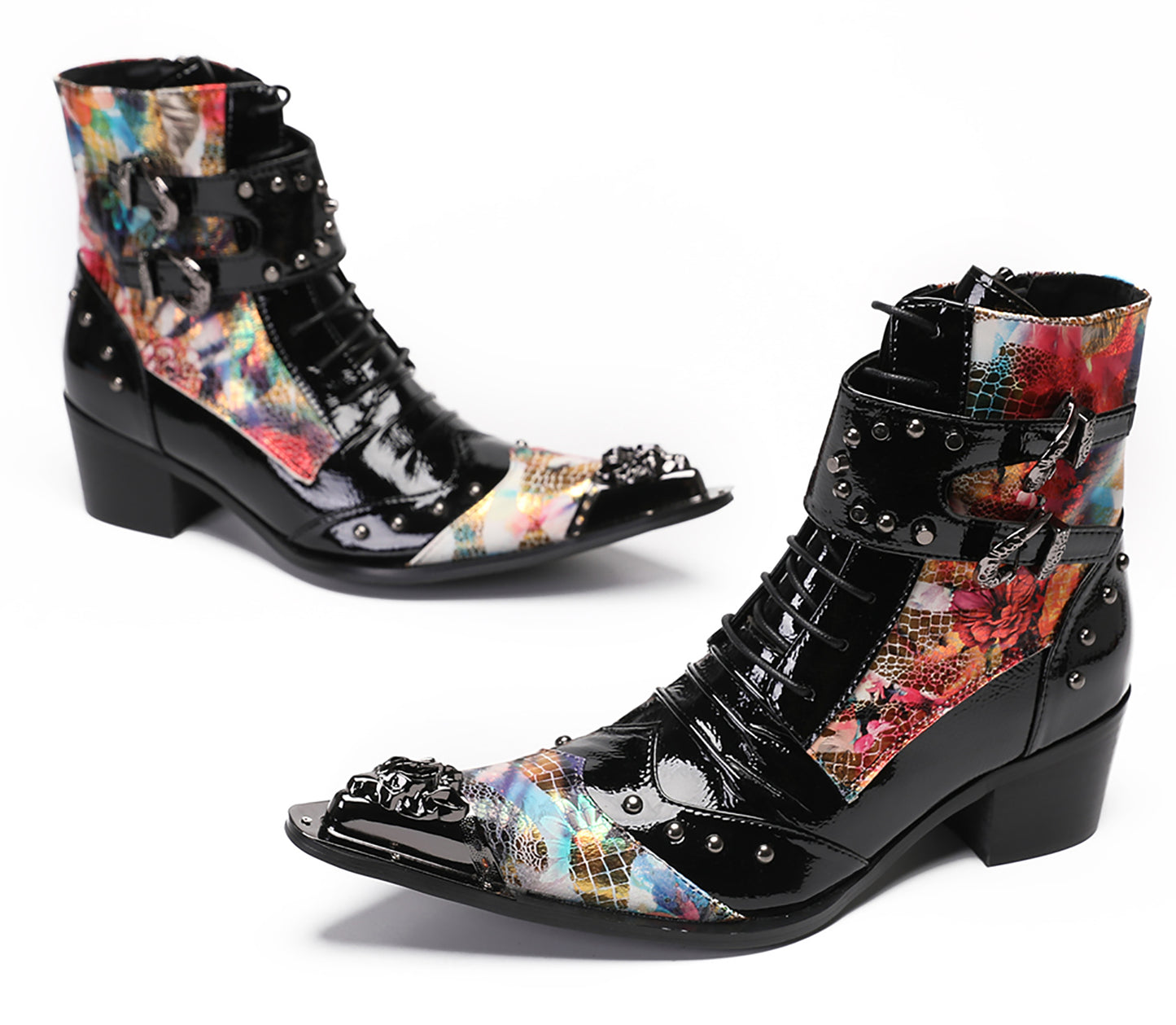 Mens Metal Tip Toe Beaded Hight Top Cowboy Western Boots