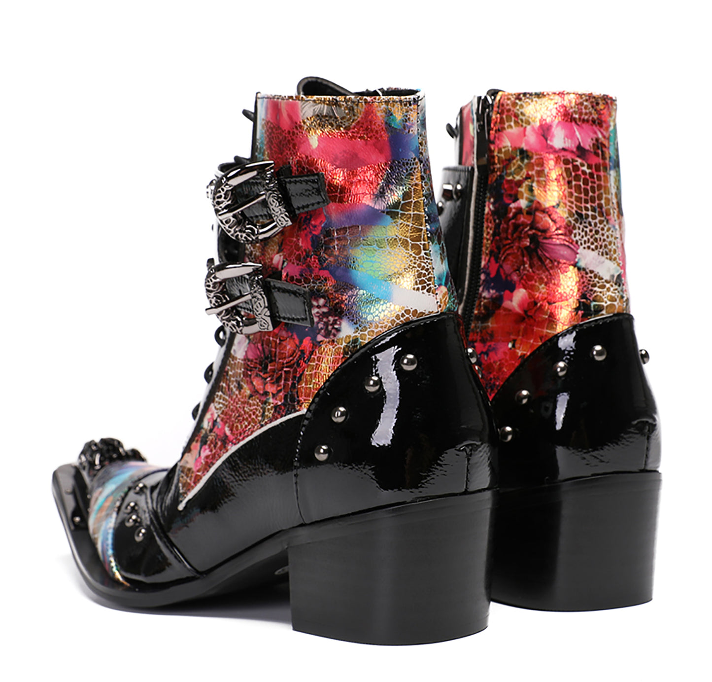 Mens Metal Tip Toe Beaded Hight Top Cowboy Western Boots