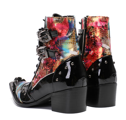Mens Metal Tip Toe Beaded Hight Top Cowboy Western Boots