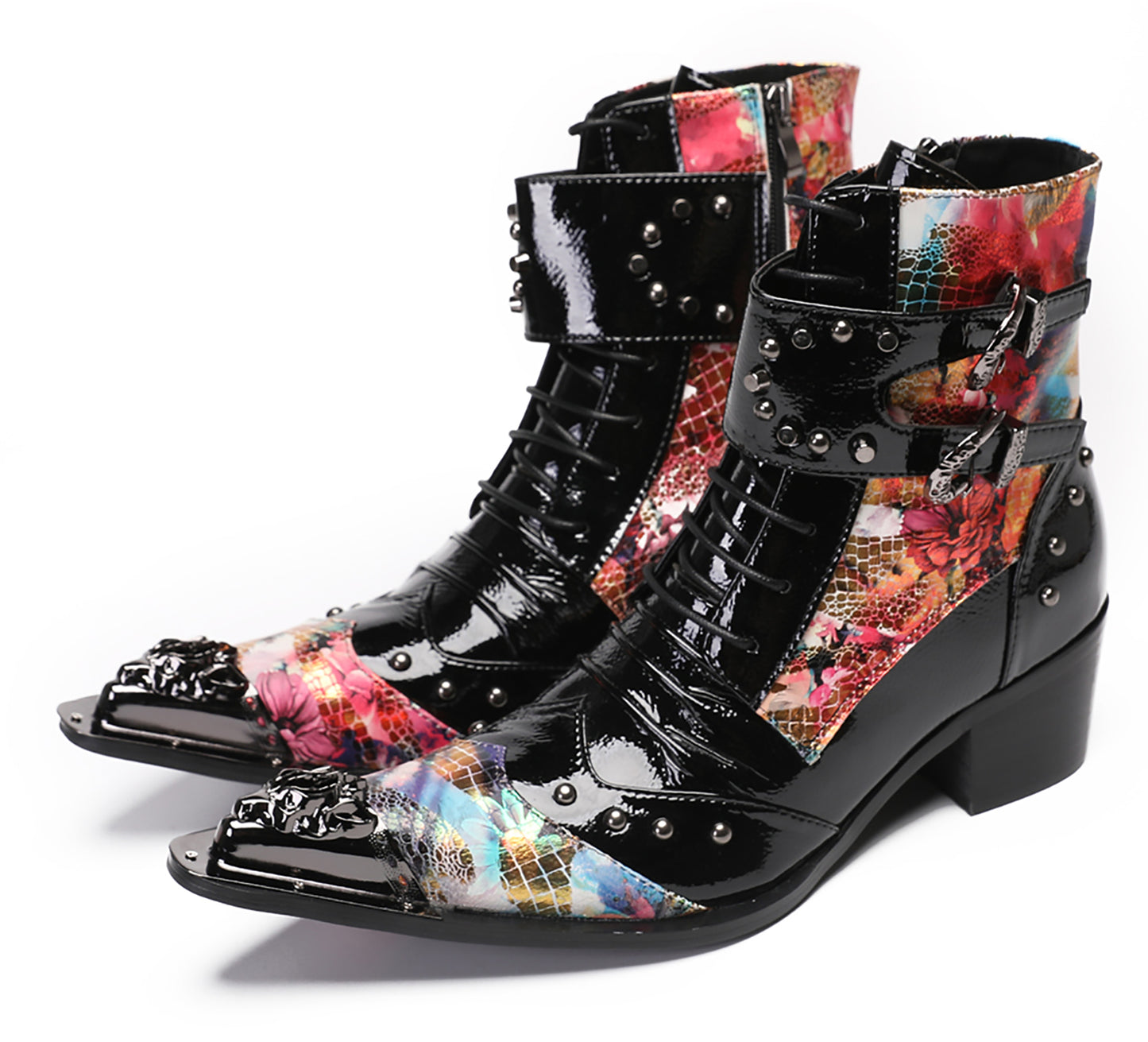 Mens Metal Tip Toe Beaded Hight Top Cowboy Western Boots