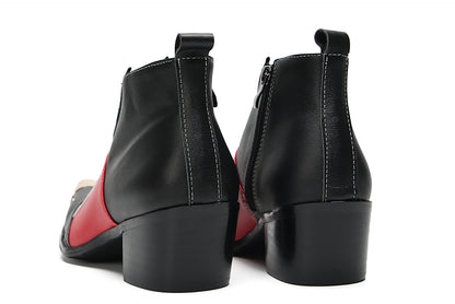 Mens Genunie Leather Metal Toe Zipper Color Blocked Ankle Western Boots