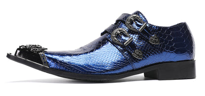 Men Patent Leather Snakeskin Texture Monk Strap Western Loafers