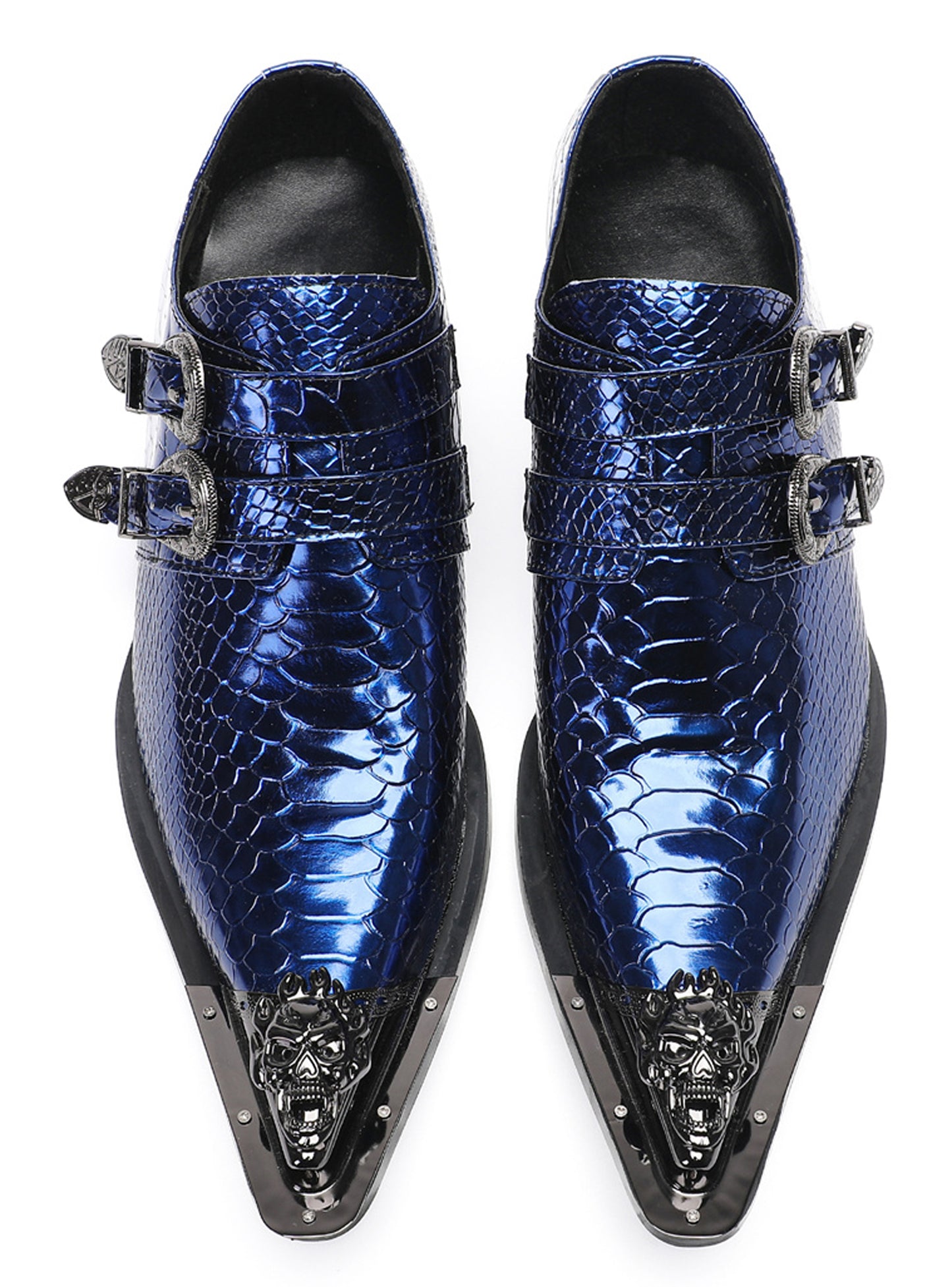 Men Patent Leather Snakeskin Texture Monk Strap Western Loafers