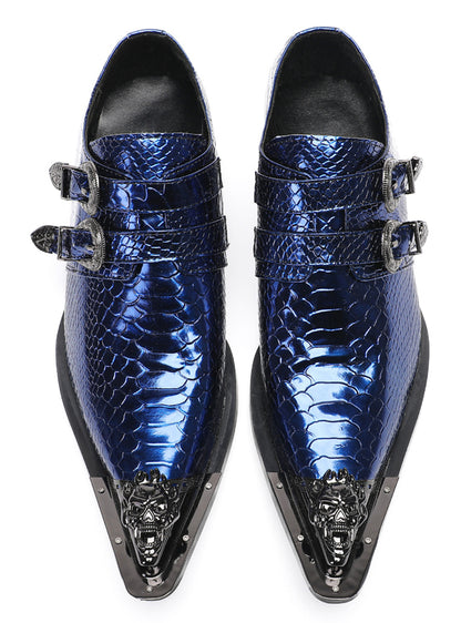 Men Patent Leather Snakeskin Texture Monk Strap Western Loafers