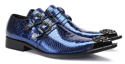 Men Patent Leather Snakeskin Texture Monk Strap Western Loafers