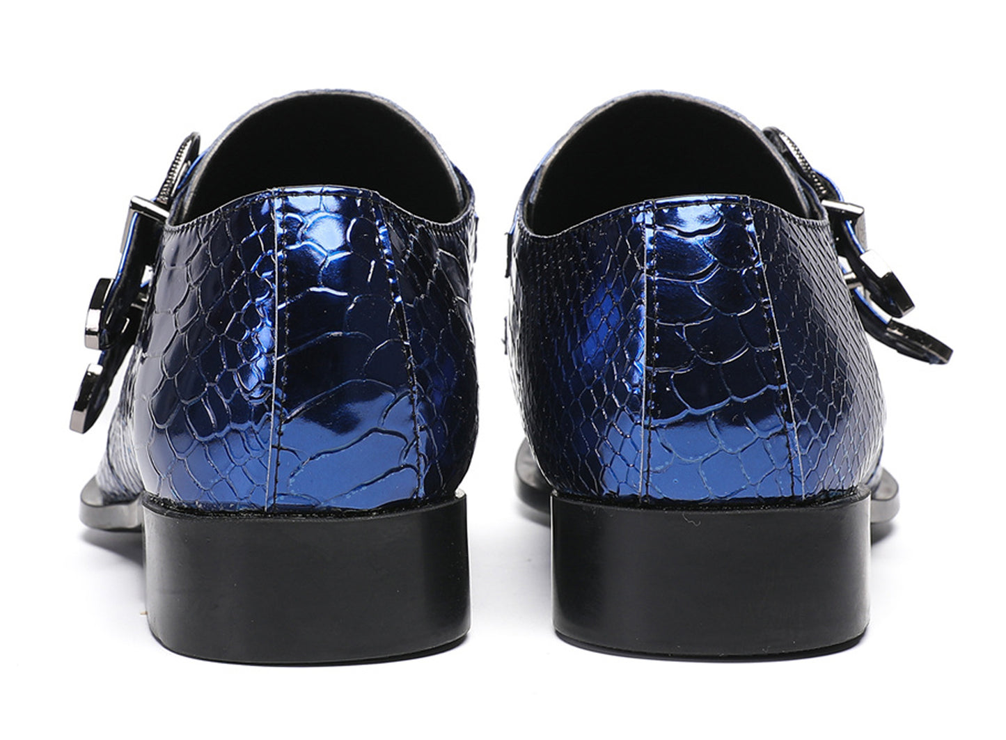 Men Patent Leather Snakeskin Texture Monk Strap Western Loafers