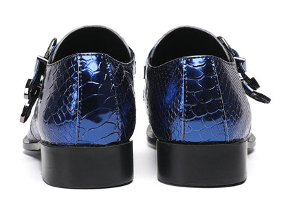 Men Patent Leather Snakeskin Texture Monk Strap Western Loafers