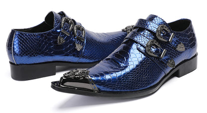Men Patent Leather Snakeskin Texture Monk Strap Western Loafers