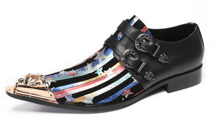 Mens Party Dress Casual Metal-Tip Toe Double Buckle Western Loafers