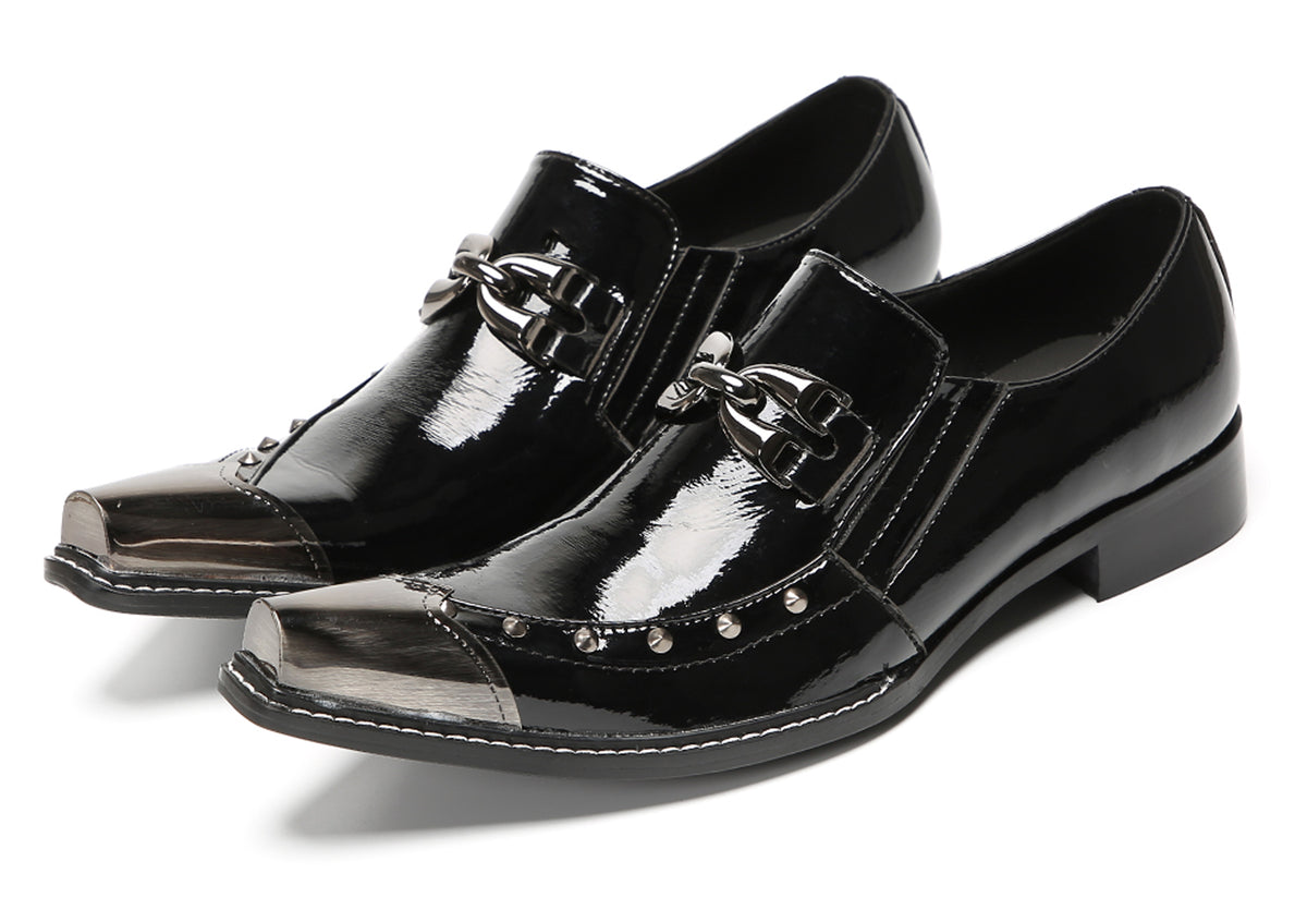Mens Metal Pointed Toe Party Prom Disco Stage Western Loafers