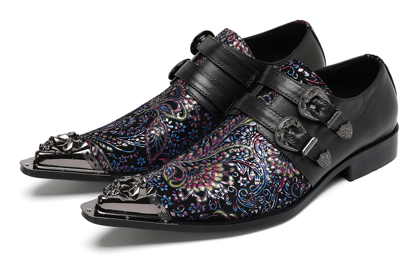 Mens Stylish Fashion Paisley Print Double Monk Strap Western Loafers