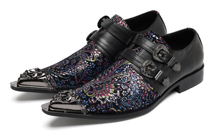 Mens Stylish Fashion Paisley Print Double Monk Strap Western Loafers