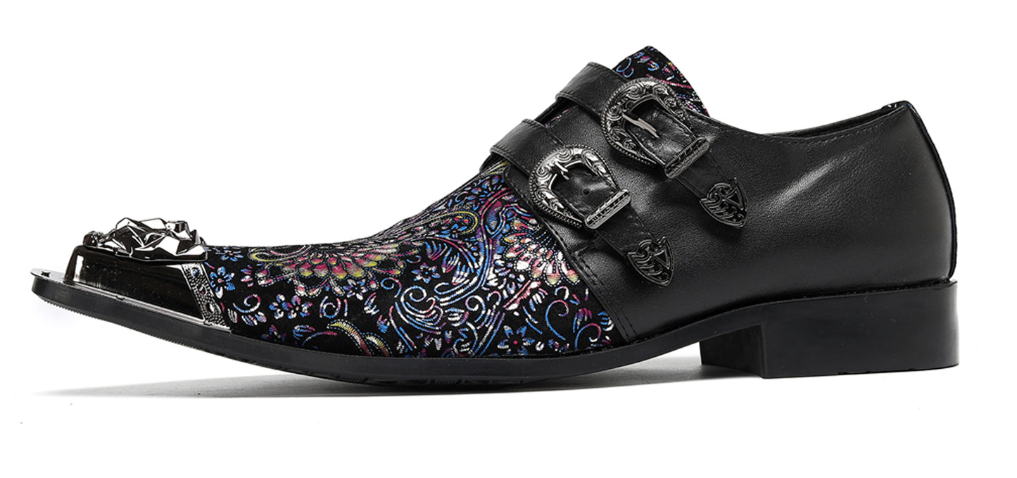 Mens Stylish Fashion Paisley Print Double Monk Strap Western Loafers
