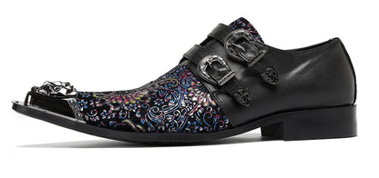 Mens Stylish Fashion Paisley Print Double Monk Strap Western Loafers