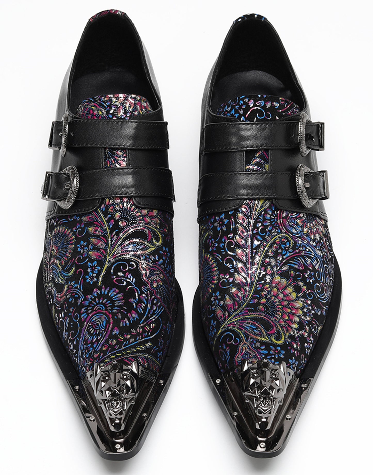 Mens Stylish Fashion Paisley Print Double Monk Strap Western Loafers