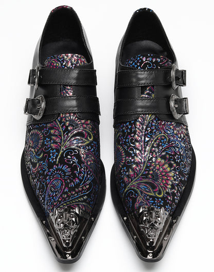 Mens Stylish Fashion Paisley Print Double Monk Strap Western Loafers