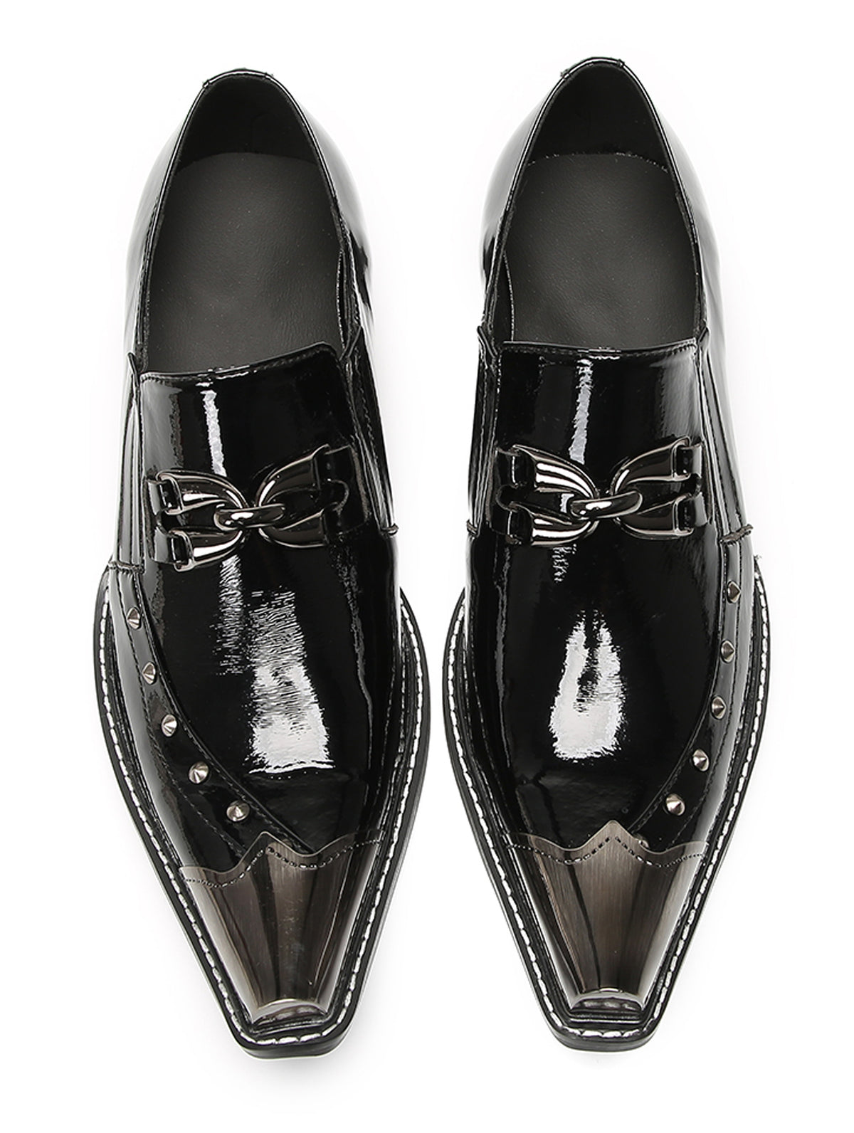 Mens Metal Pointed Toe Party Prom Disco Stage Western Loafers