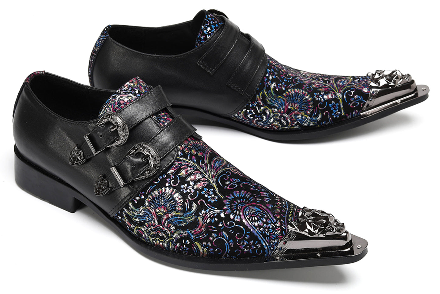 Mens Stylish Fashion Paisley Print Double Monk Strap Western Loafers
