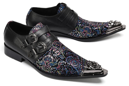 Mens Stylish Fashion Paisley Print Double Monk Strap Western Loafers