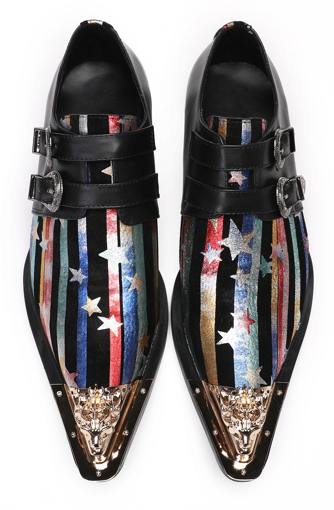 Mens Party Dress Casual Metal-Tip Toe Double Buckle Western Loafers