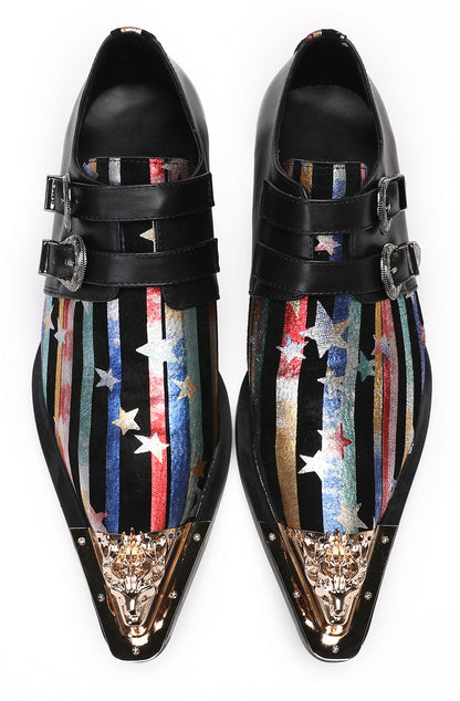 Mens Party Dress Casual Metal-Tip Toe Double Buckle Western Loafers