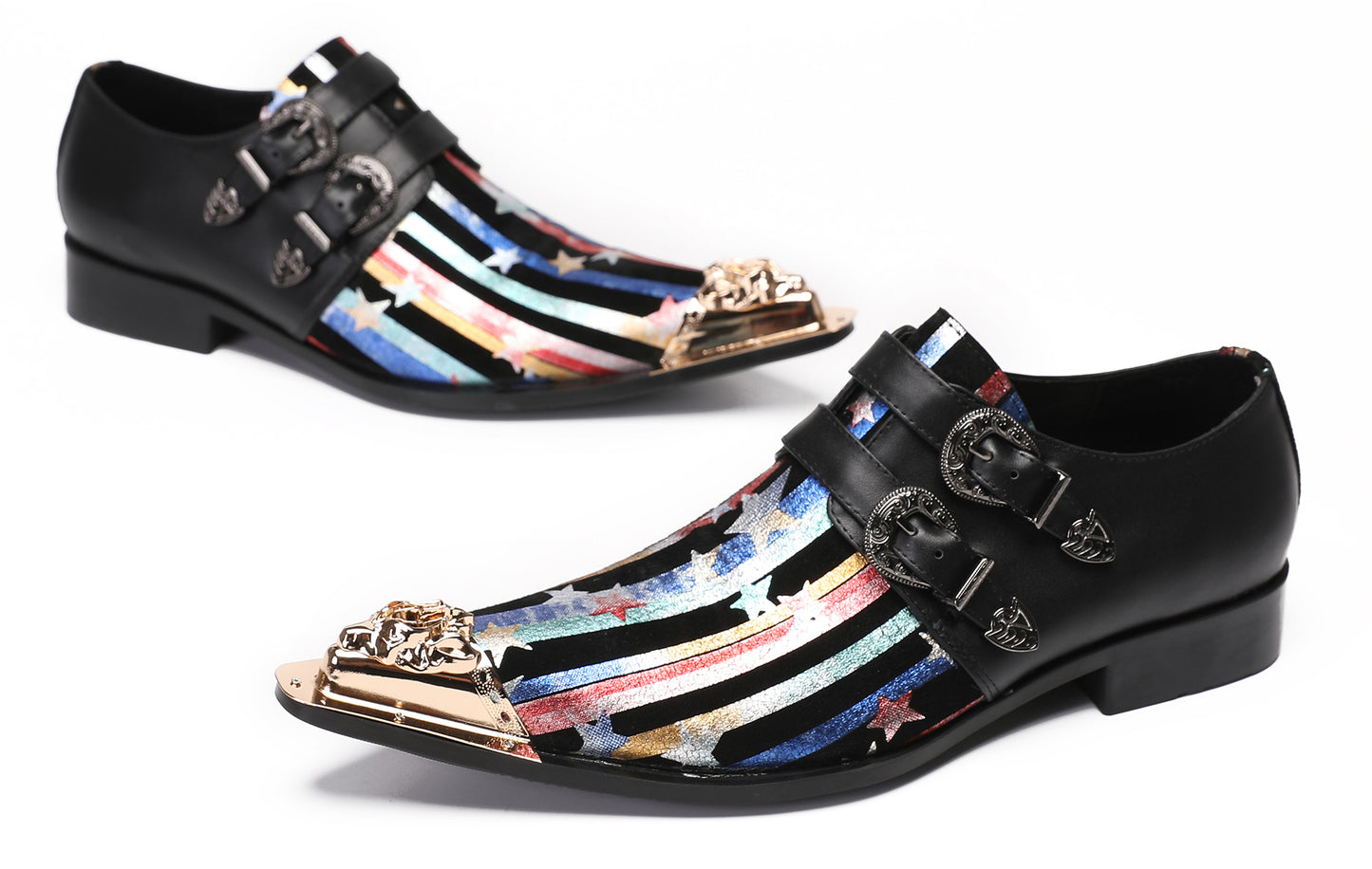 Mens Party Dress Casual Metal-Tip Toe Double Buckle Western Loafers