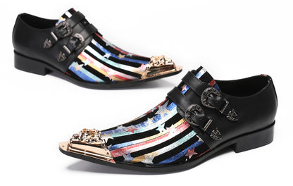 Mens Party Dress Casual Metal-Tip Toe Double Buckle Western Loafers