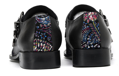Mens Stylish Fashion Paisley Print Double Monk Strap Western Loafers
