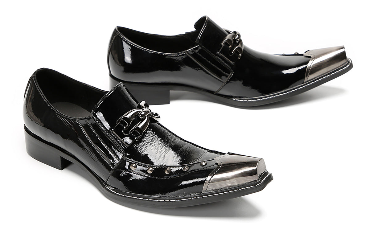 Mens Metal Pointed Toe Party Prom Disco Stage Western Loafers