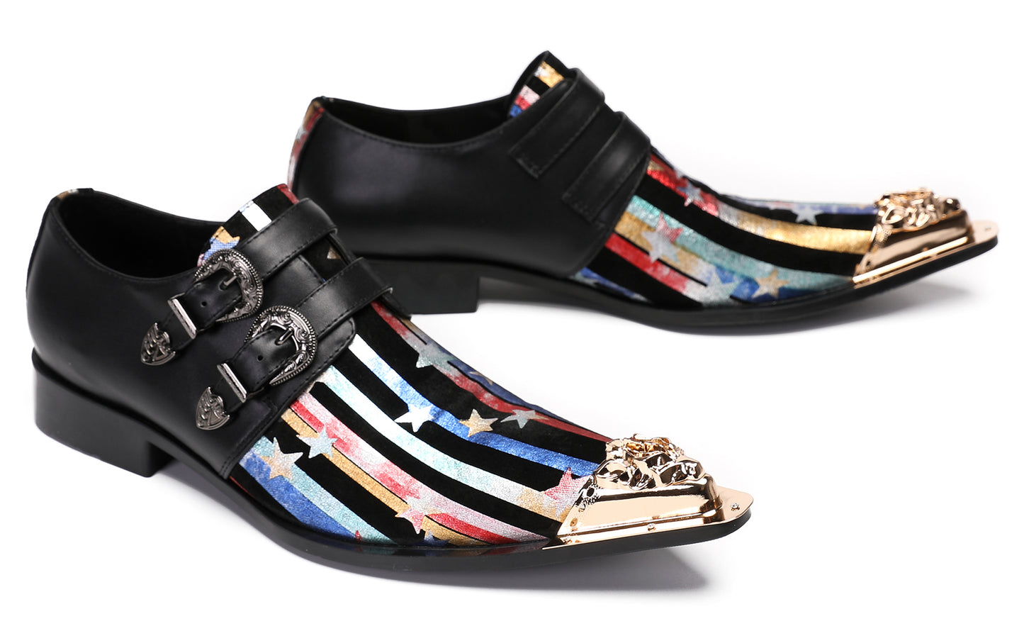 Mens Party Dress Casual Metal-Tip Toe Double Buckle Western Loafers