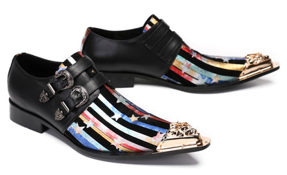 Mens Party Dress Casual Metal-Tip Toe Double Buckle Western Loafers