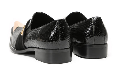 Mens Metal Toe Gold Studded Strap Snakeskin Pattern Western Loafers