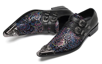 Mens Stylish Fashion Paisley Print Double Monk Strap Western Loafers