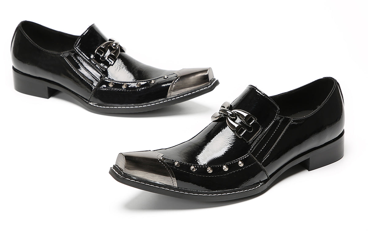 Mens Metal Pointed Toe Party Prom Disco Stage Western Loafers