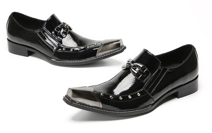 Mens Metal Pointed Toe Party Prom Disco Stage Western Loafers