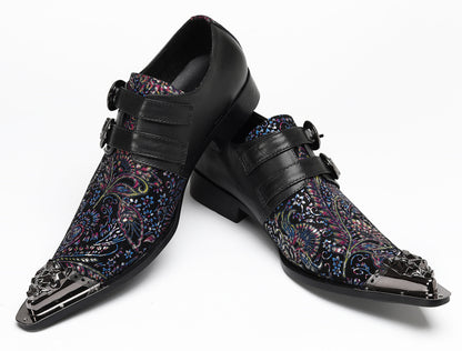 Mens Stylish Fashion Paisley Print Double Monk Strap Western Loafers