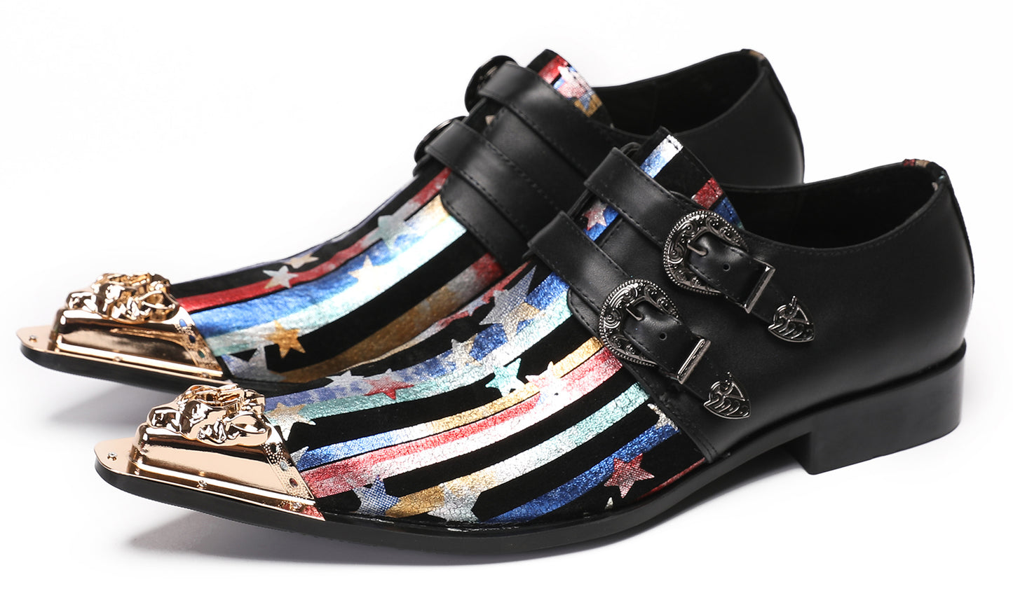 Mens Party Dress Casual Metal-Tip Toe Double Buckle Western Loafers