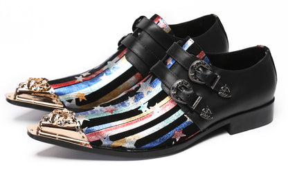 Mens Party Dress Casual Metal-Tip Toe Double Buckle Western Loafers
