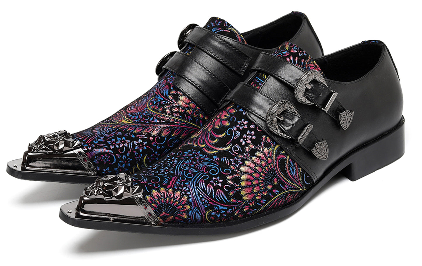 Mens Stylish Fashion Paisley Print Double Monk Strap Western Loafers