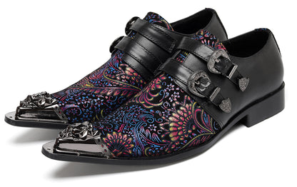 Mens Stylish Fashion Paisley Print Double Monk Strap Western Loafers