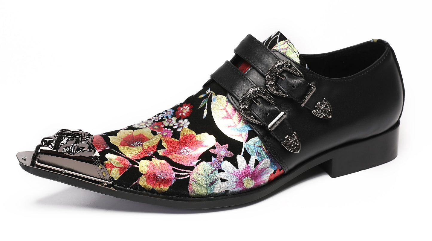 Mens Metal-Tip Toe Buckle Prom Slip On Western Loafers