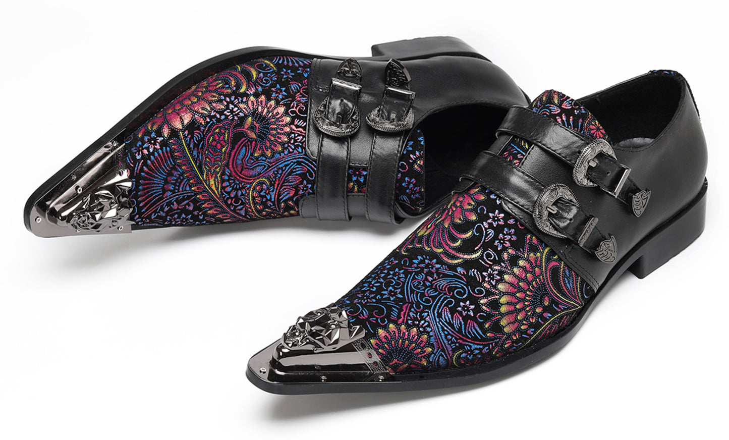 Mens Stylish Fashion Paisley Print Double Monk Strap Western Loafers