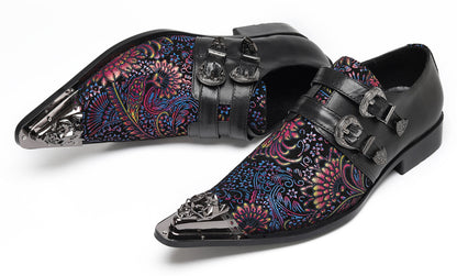 Mens Stylish Fashion Paisley Print Double Monk Strap Western Loafers