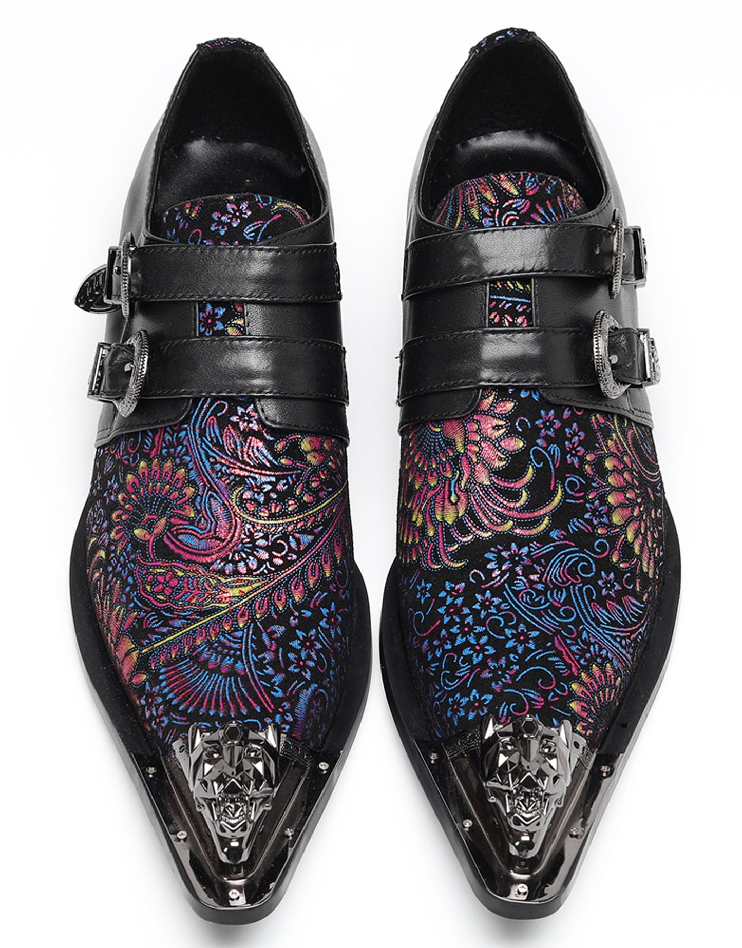 Mens Stylish Fashion Paisley Print Double Monk Strap Western Loafers