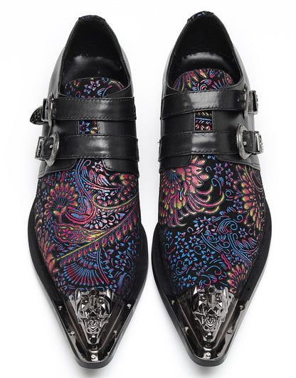 Mens Stylish Fashion Paisley Print Double Monk Strap Western Loafers